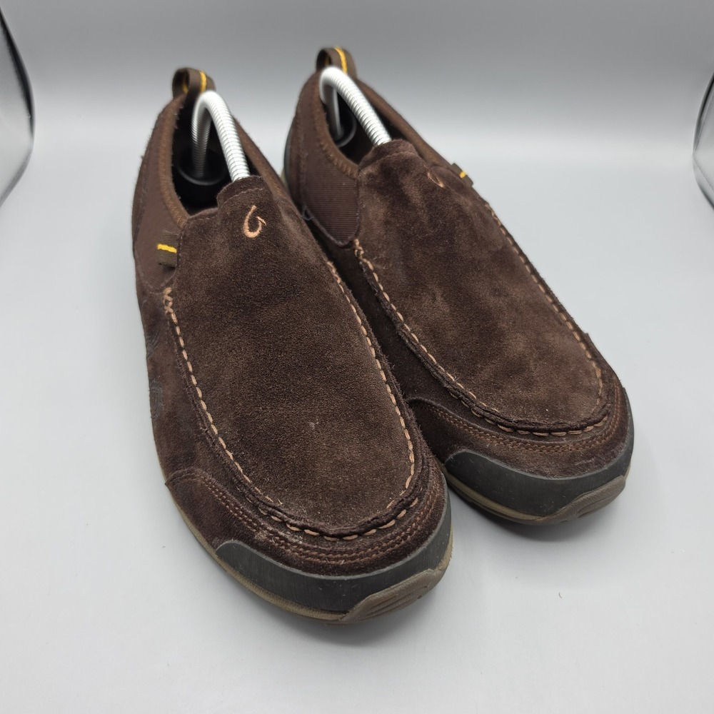 OLUKAI Kama Hele Shoes Mens 11 Brown Suede Casual Slip On Loafers Comfort Emboss